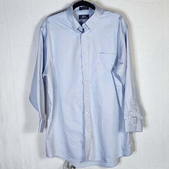 Stafford Light Blue Cotton Poly LS Micro Pinpoint Oxford Dress Shirt Sz 17 32-33 - Picture 1 of 16